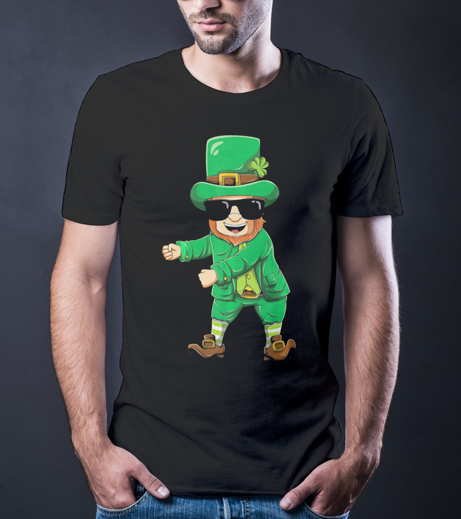 Flossing Leprechaun With Sunglasses Green Outfit And Shamrock Hat T-Shirt