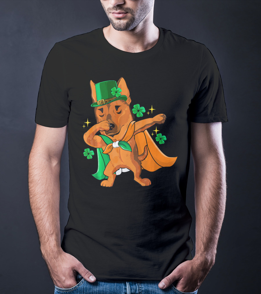 German Shepherd Leprechaun Dabbing With Shamrocks And Green Hat T-Shirt
