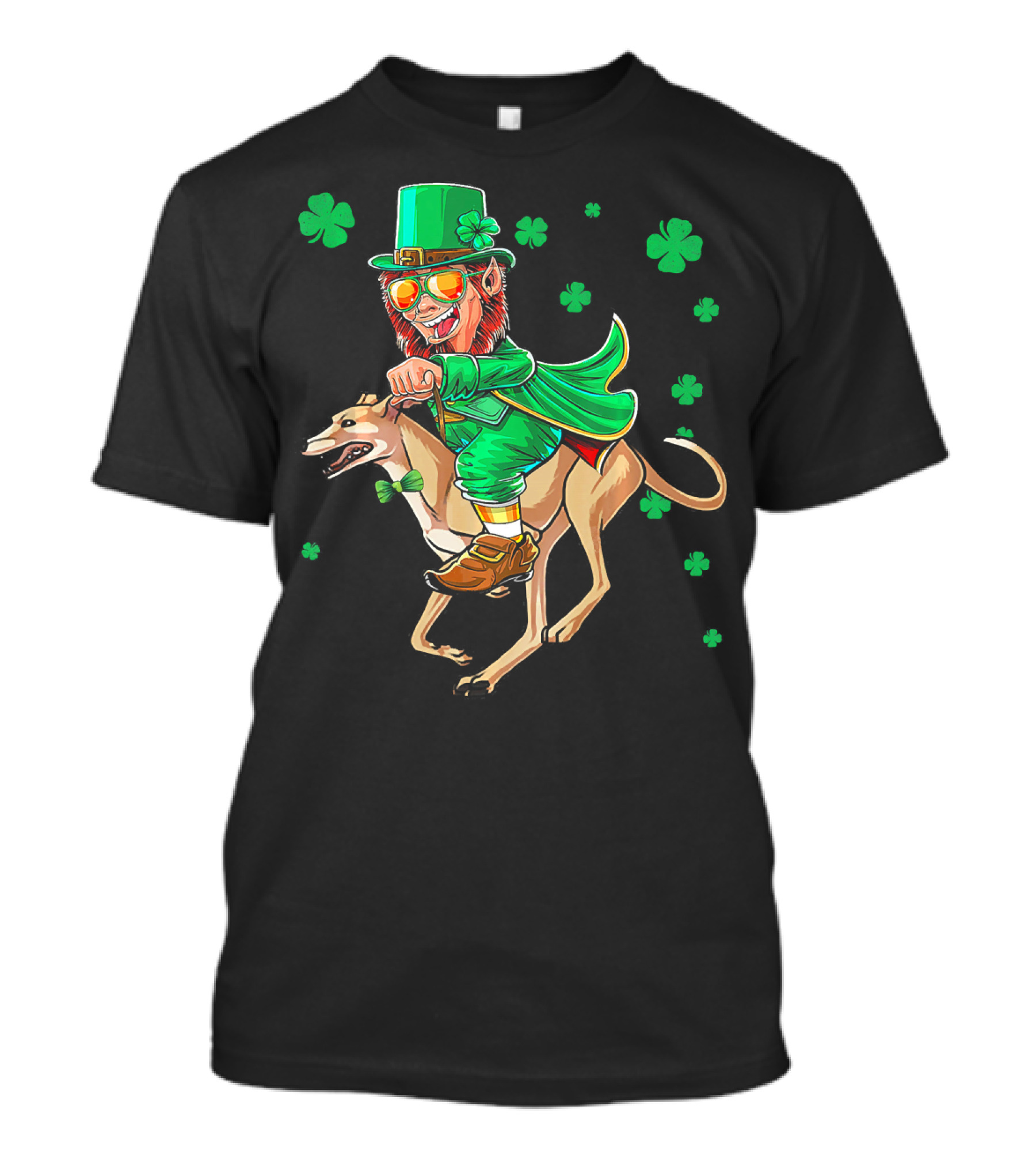 Leprechaun Riding Greyhound With Shamrocks St. Patrick's Day T-Shirt