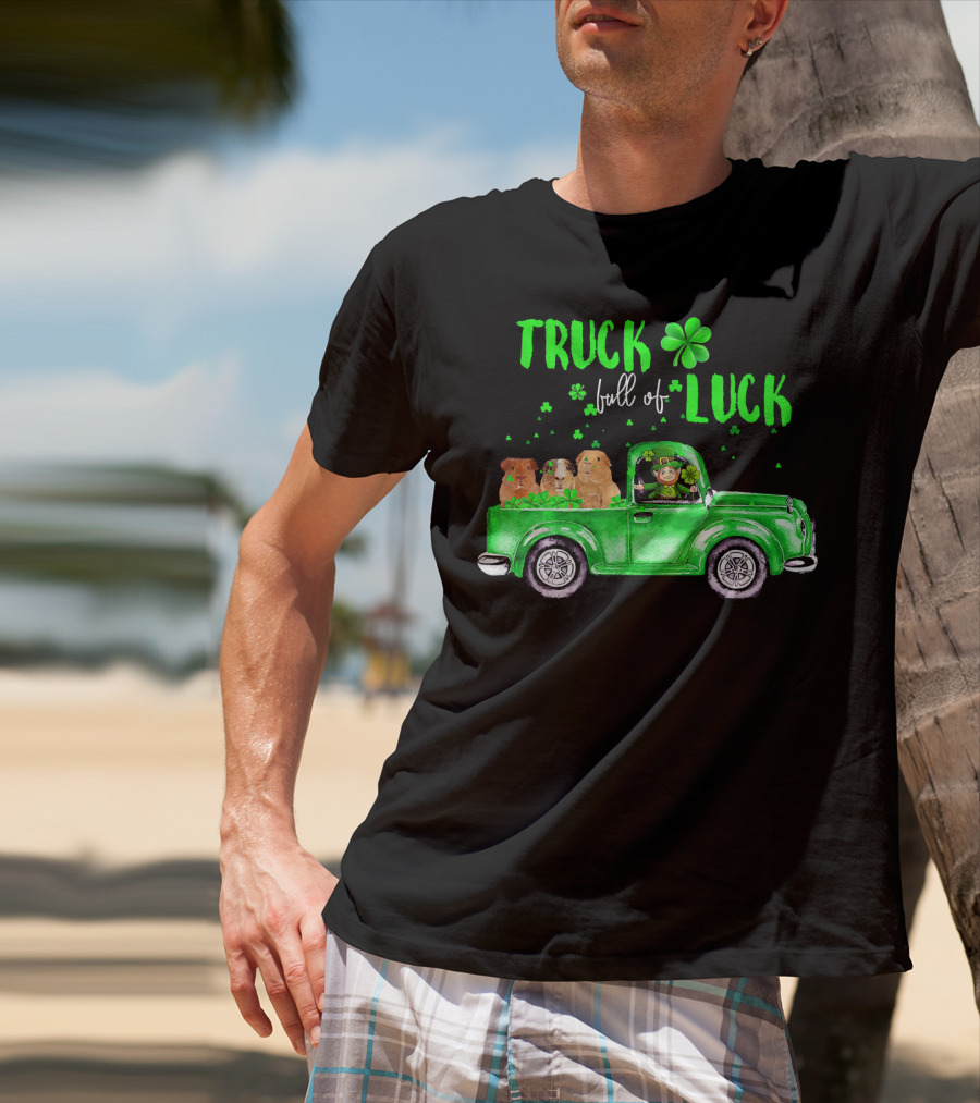 Truck Full Of Luck Green Pick-Up With Guinea Pigs And Leprechaun T-Shirt