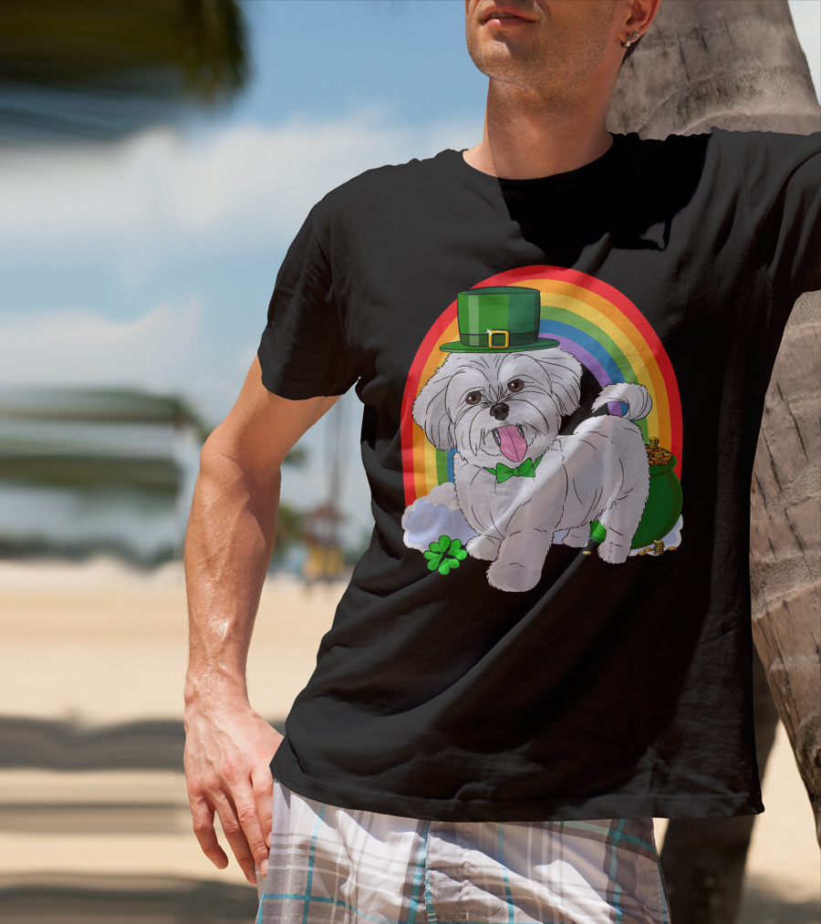 Maltese Leprechaun St Patrick's Day Rainbow Shamrock T-Shirt