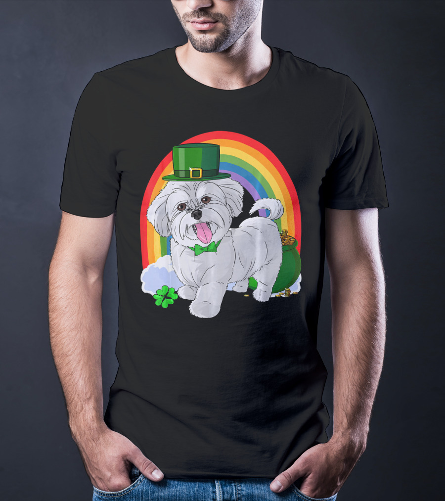 Maltese Leprechaun St Patrick's Day Rainbow Shamrock T-Shirt
