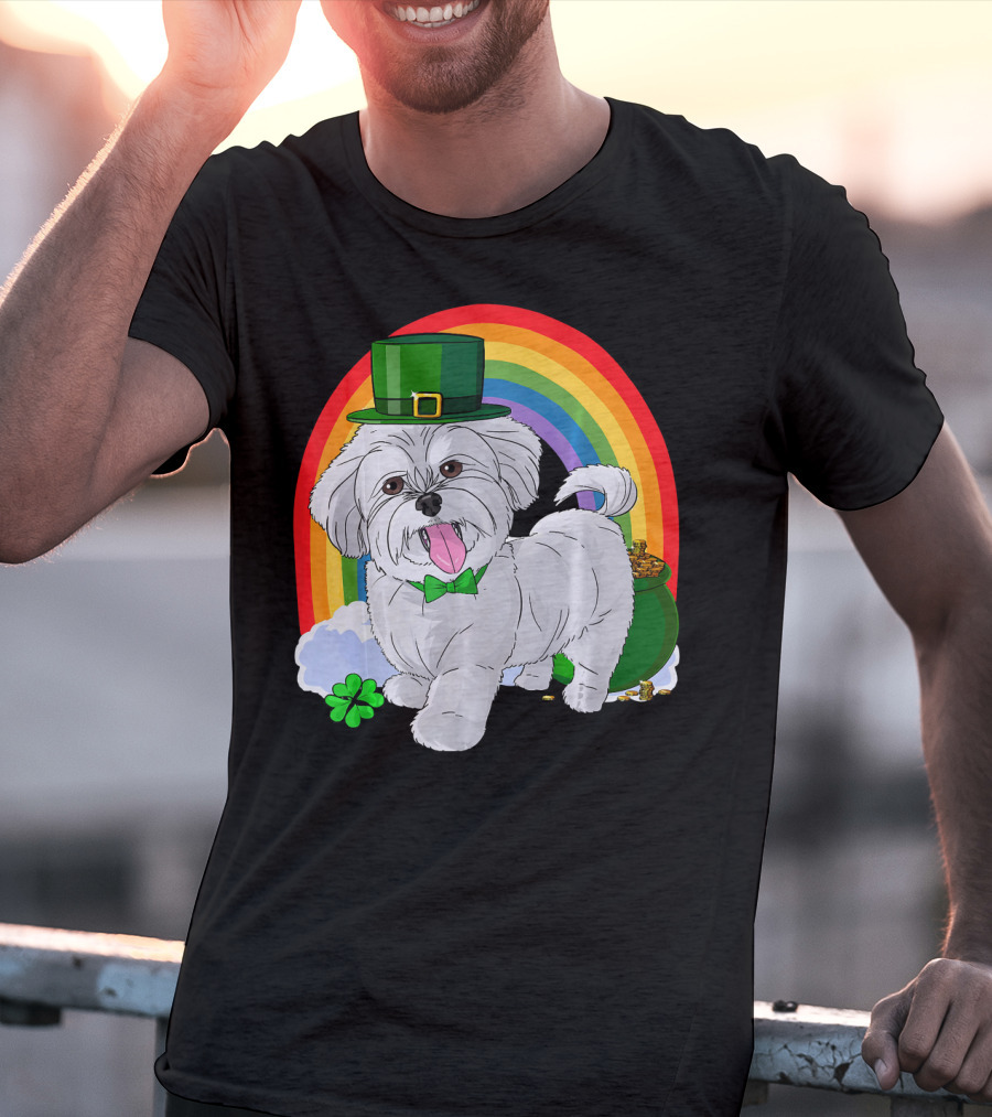 Maltese Leprechaun St Patrick's Day Rainbow Shamrock T-Shirt