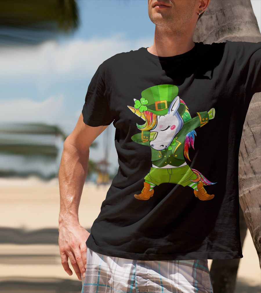Leprechaun Costume Funny Dabbing Unicorn St. Patrick's Day Rainbow Magic T-Shirt