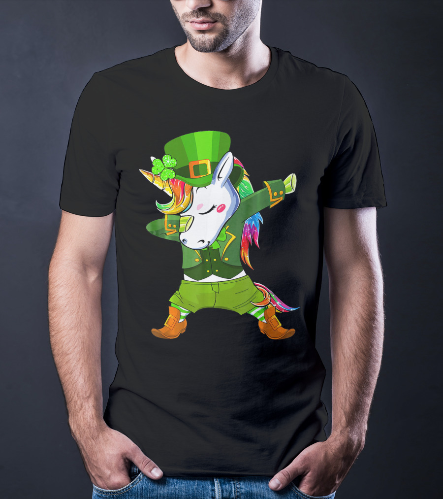 Leprechaun Costume Funny Dabbing Unicorn St. Patrick's Day Rainbow Magic T-Shirt