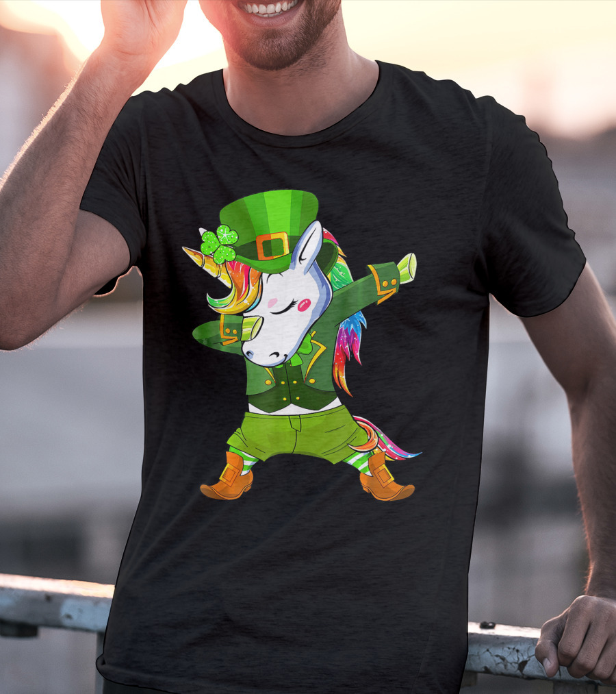 Leprechaun Costume Funny Dabbing Unicorn St. Patrick's Day Rainbow Magic T-Shirt