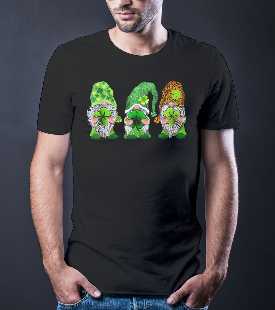 Leprechaun Irish Gnomes With Shamrocks And Clover Hats T-Shirt