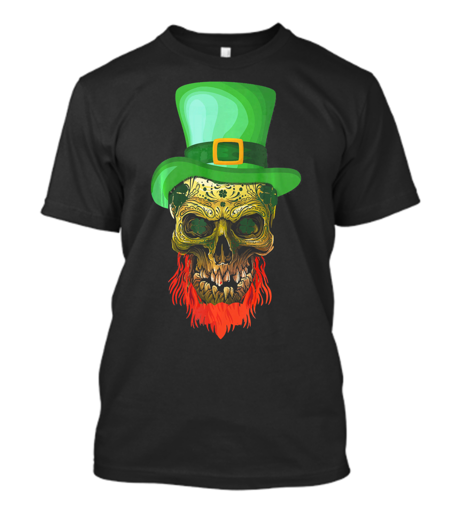 Skull Leprechaun Irish Green Hat Red Beard T-Shirt