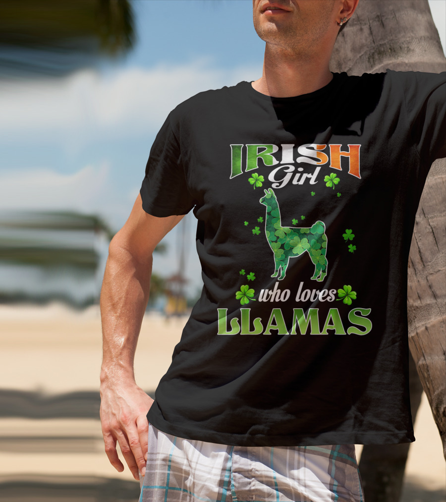 Irish Girl Who Loves Llamas With Shamrocks St Patricks Day T-Shirt