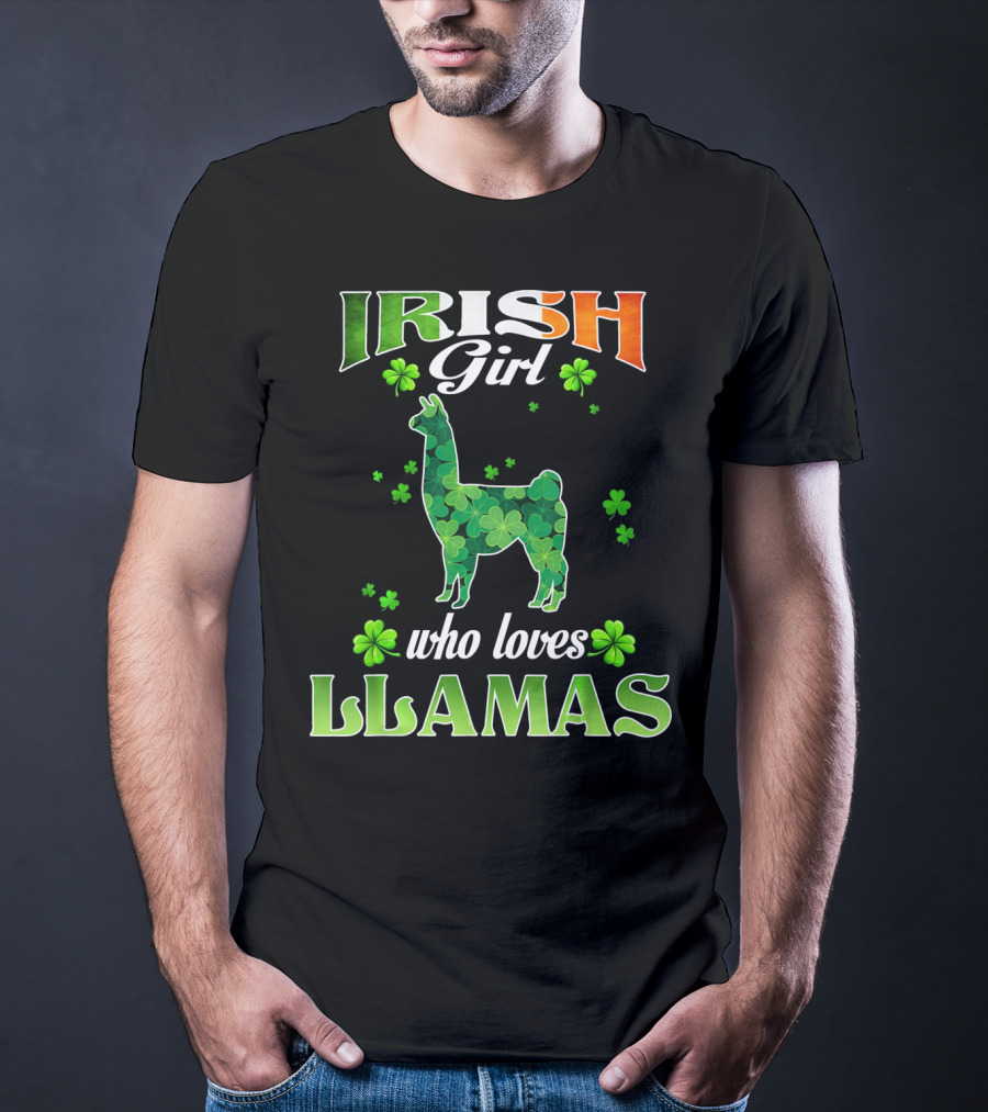 Irish Girl Who Loves Llamas With Shamrocks St Patricks Day T-Shirt
