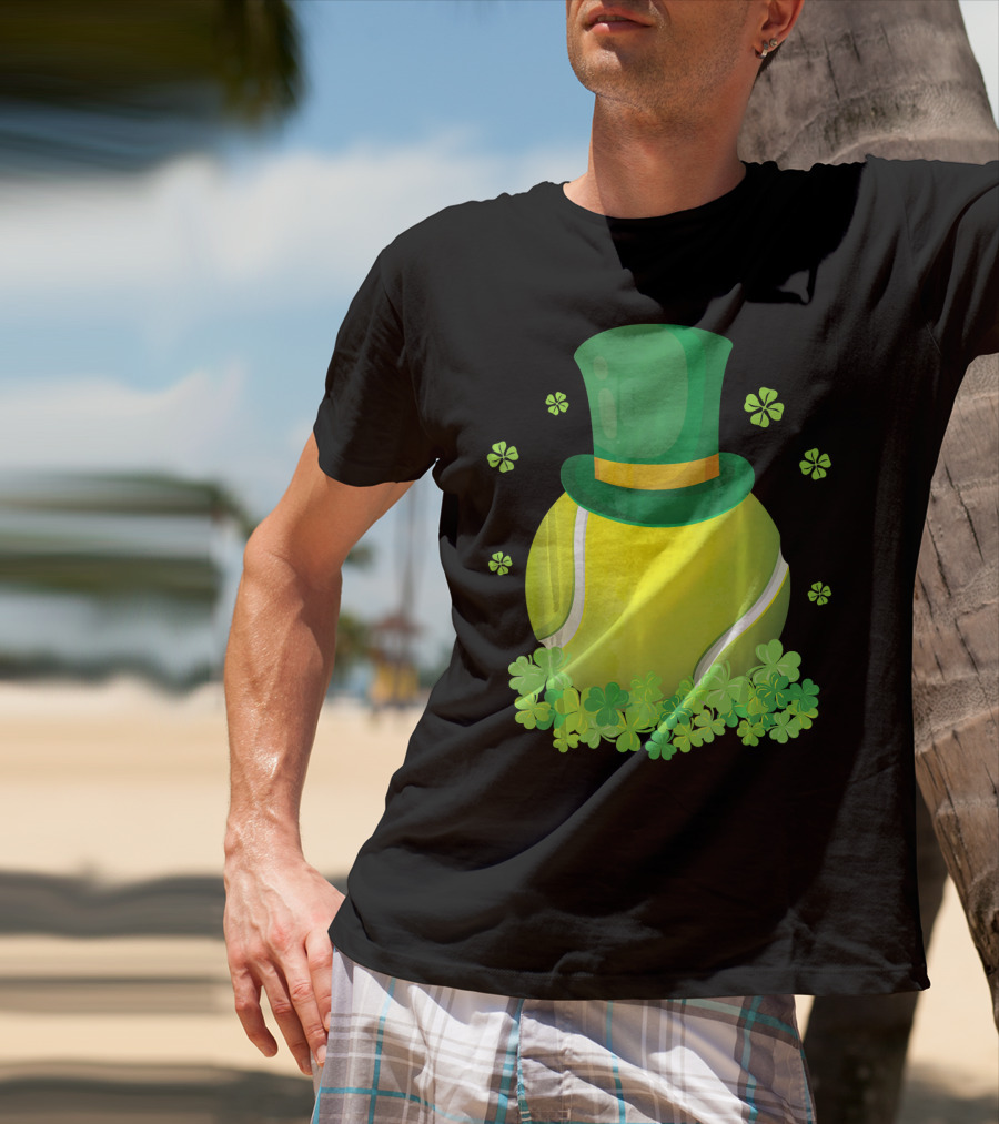 Leprechaun Hat Tennis Ball Surrounded By Shamrocks T-Shirt