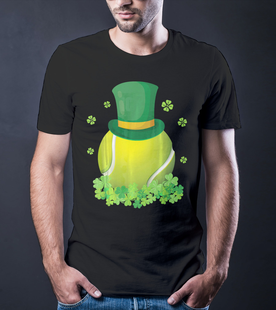 Leprechaun Hat Tennis Ball Surrounded By Shamrocks T-Shirt
