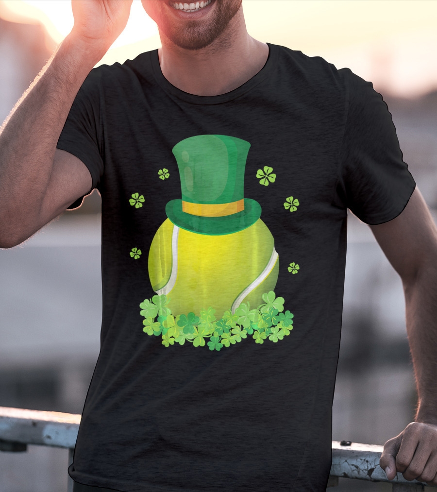 Leprechaun Hat Tennis Ball Surrounded By Shamrocks T-Shirt