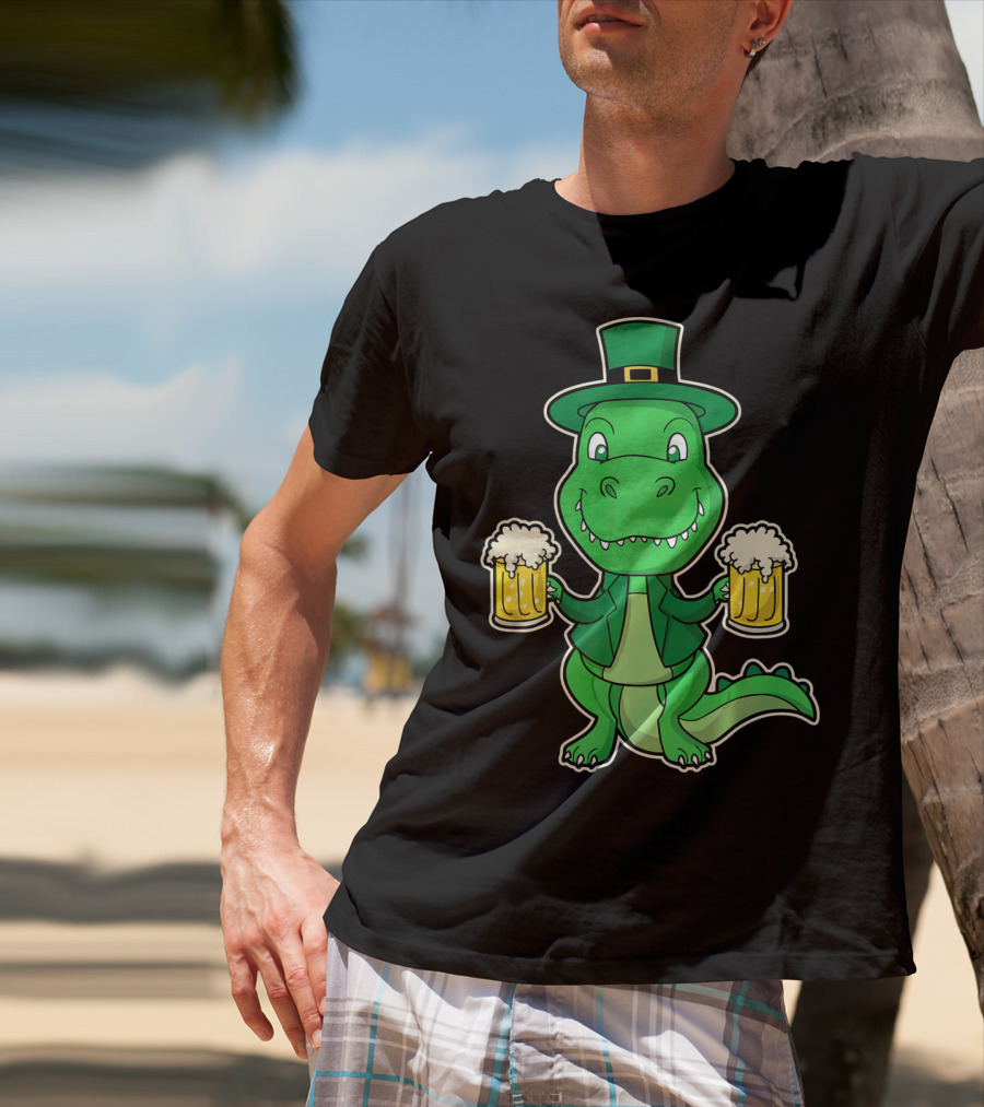 Leprechaun Dinosaur With Beers St. Patrick's Day T-Shirt