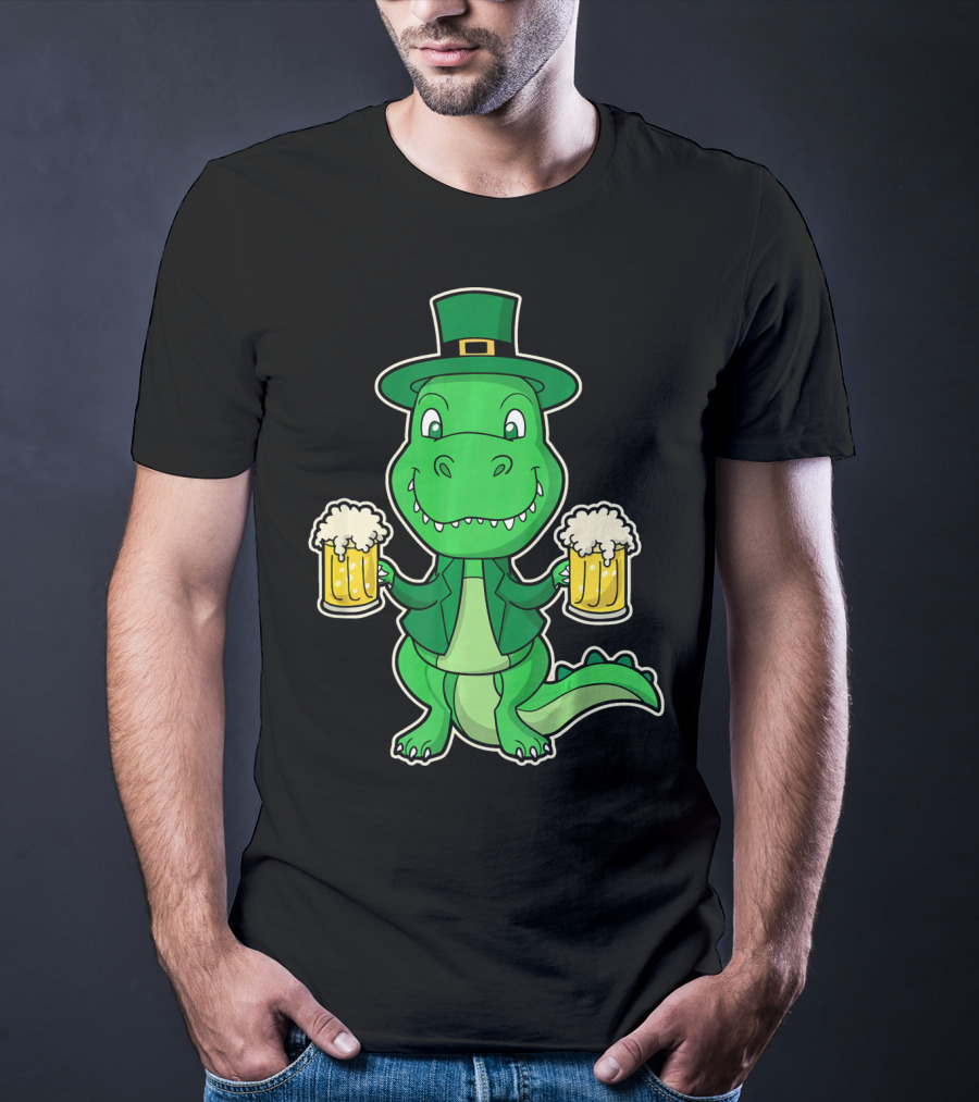 Leprechaun Dinosaur With Beers St. Patrick's Day T-Shirt