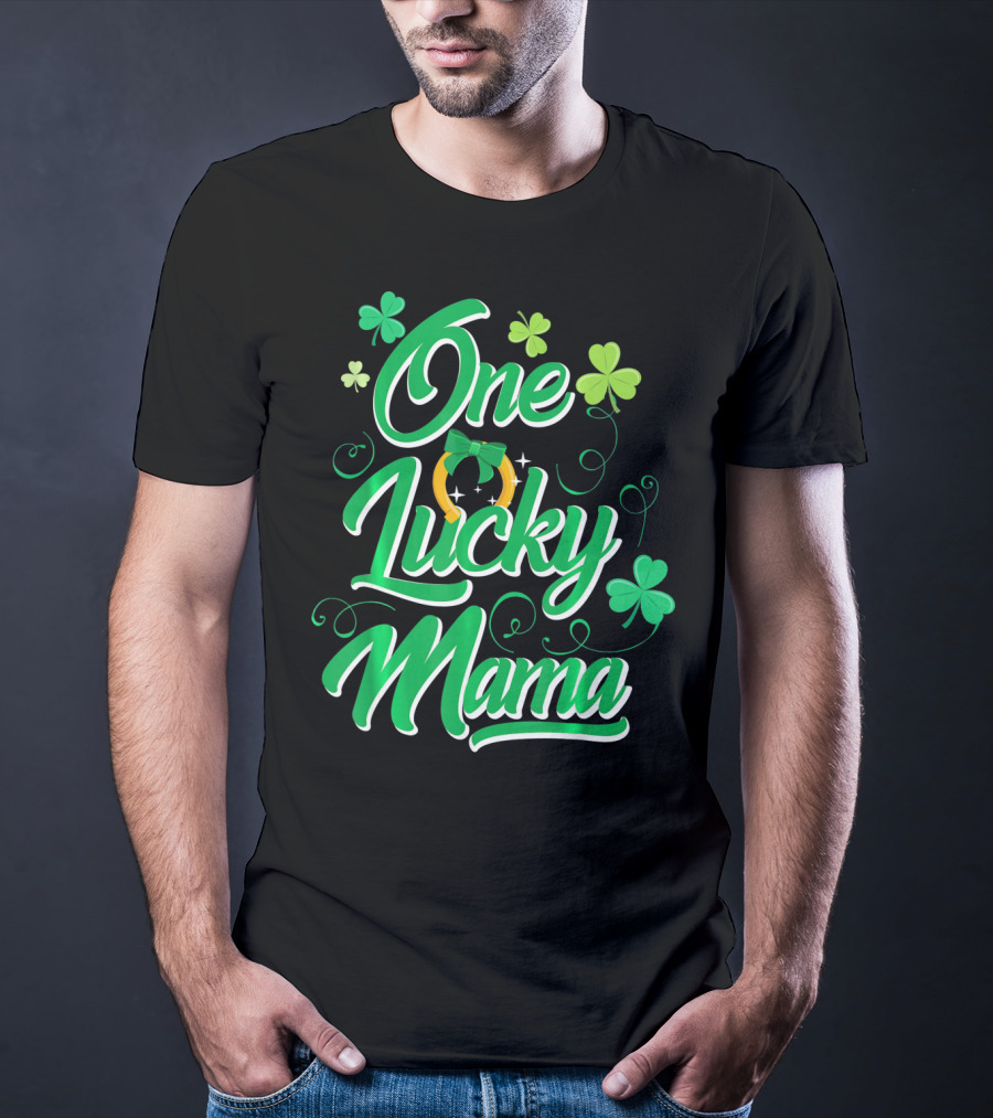 One Lucky Mama Four Leaf Clover Horseshoe T-Shirt