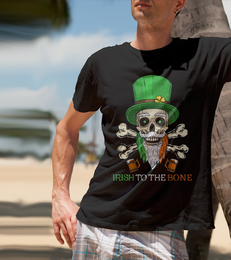 Irish To The Bone Skull With Leprechaun Hat And Bones T-Shirt