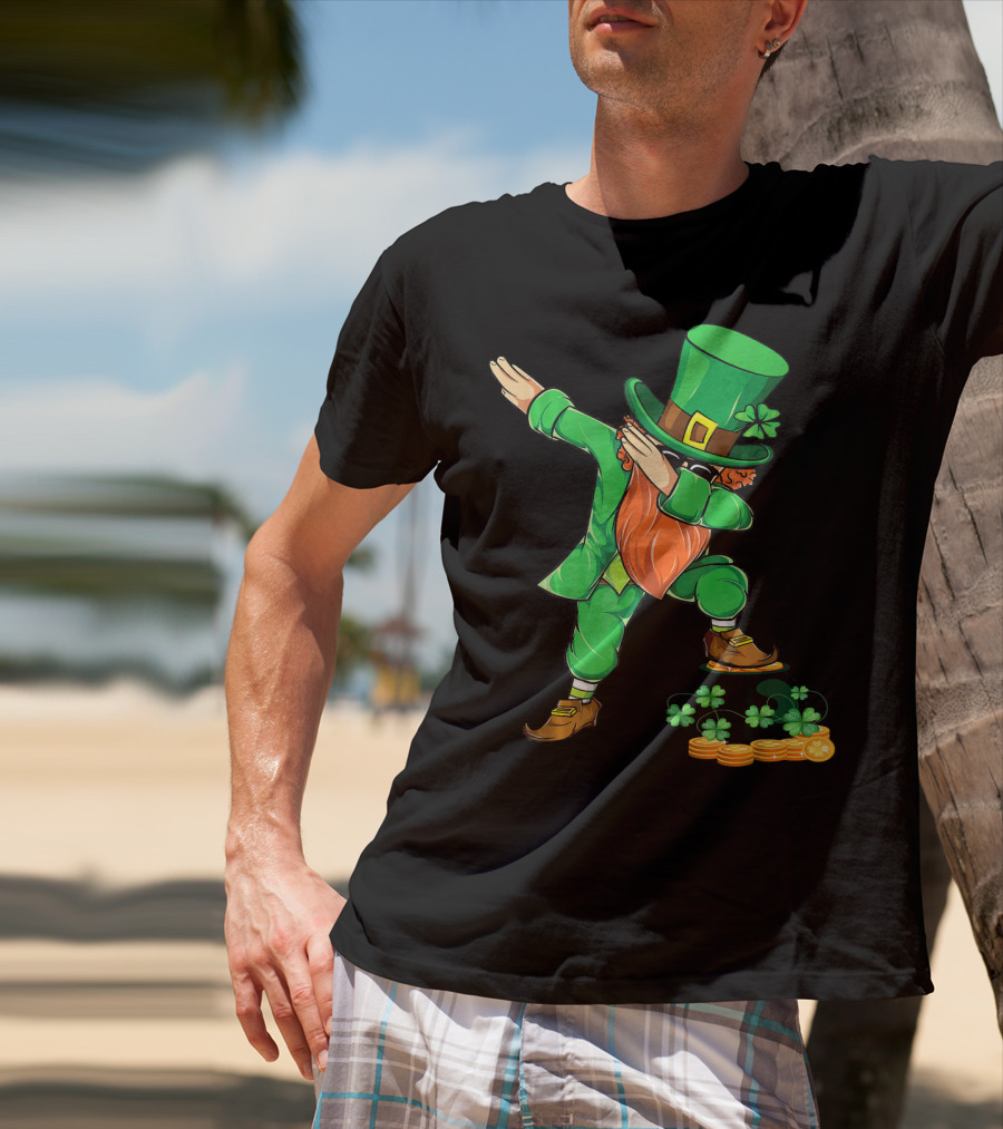 Leprechaun Dabbing With Shamrocks And Gold Coins T-Shirt