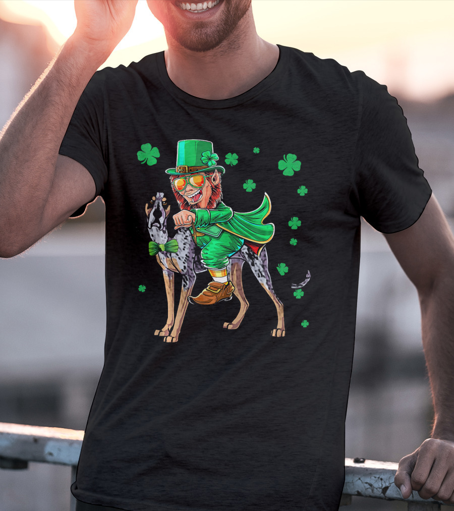 Leprechaun Riding Bluetick Coonhound With Shamrock Accents T-Shirt