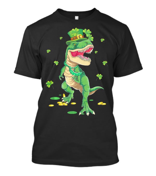 Happy St. Patrick’s Day Dinosaur Leprechaun Shamrocks Gold T-Shirt