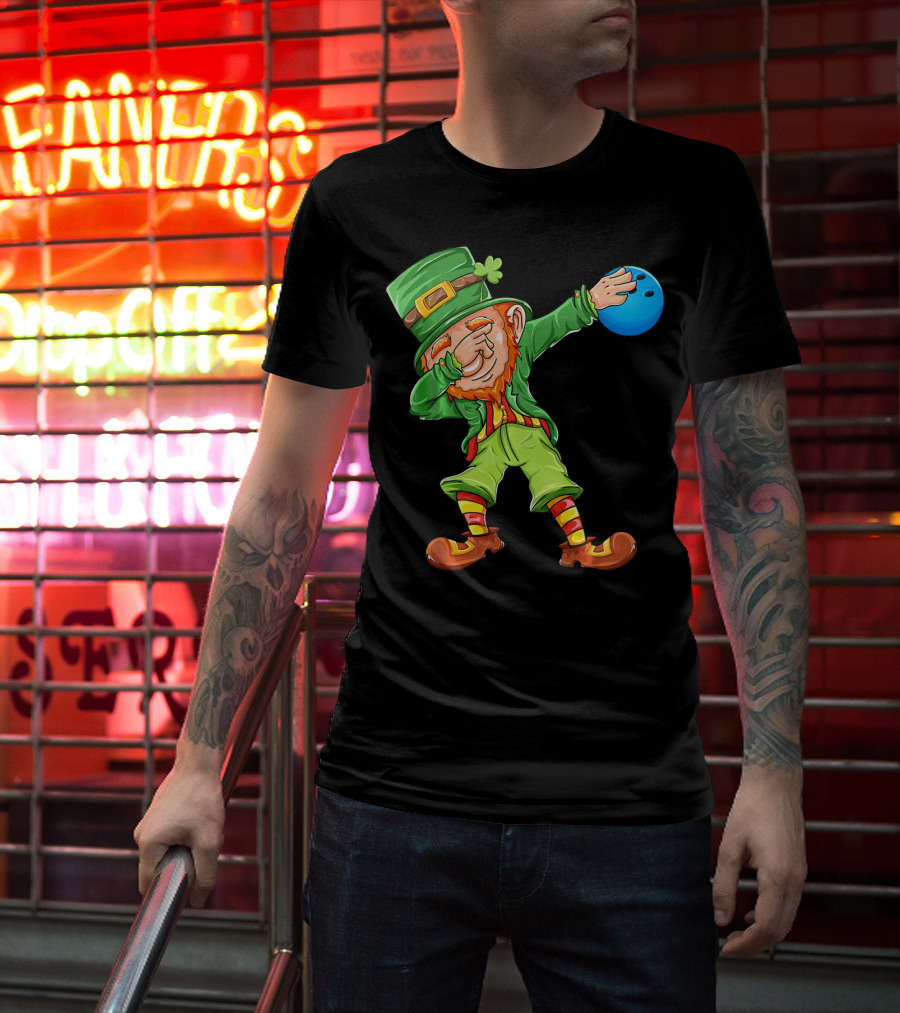 Bowling Leprechaun Dabbing With Bowling Ball T-Shirt