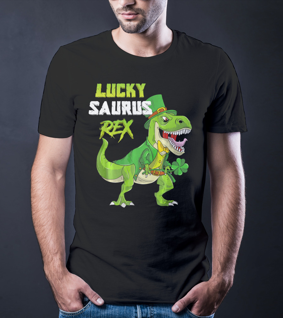 Lucky Saurus Rex St. Patrick's Day Kids T-Rex T-Shirt