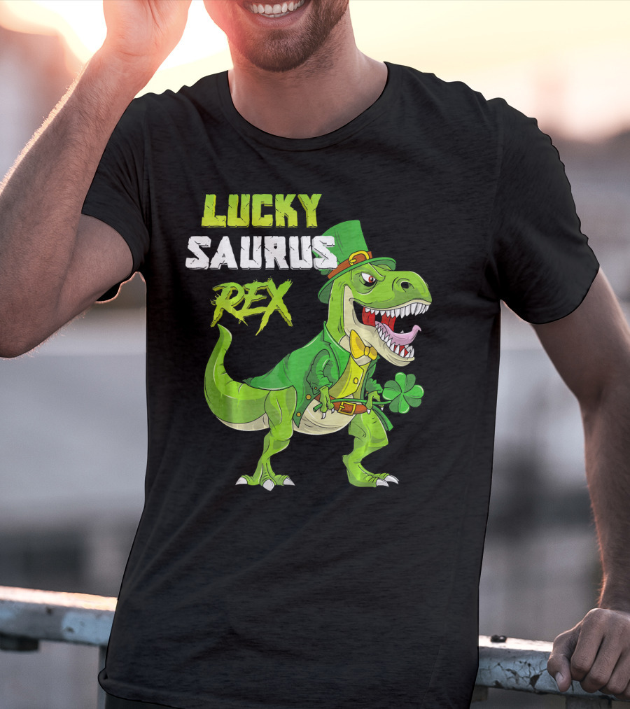 Lucky Saurus Rex St. Patrick's Day Kids T-Rex T-Shirt