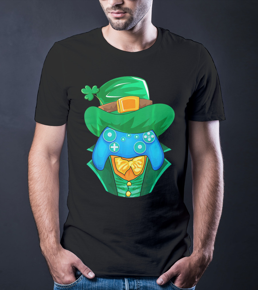 Leprechaun Gamer Controller St Patrick's Day Shamrock Hat Bowtie T-Shirt