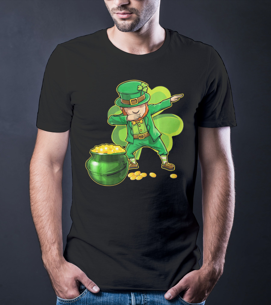 Dabbing Leprechaun Pot Of Gold Shamrock Dance T-Shirt