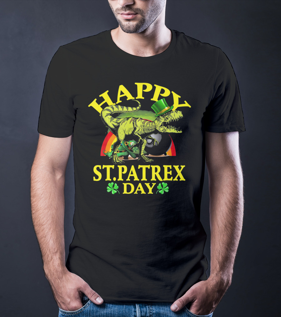 Happy St Patrex Day Dinosaur Shamrock Leprechaun Hat T-Shirt