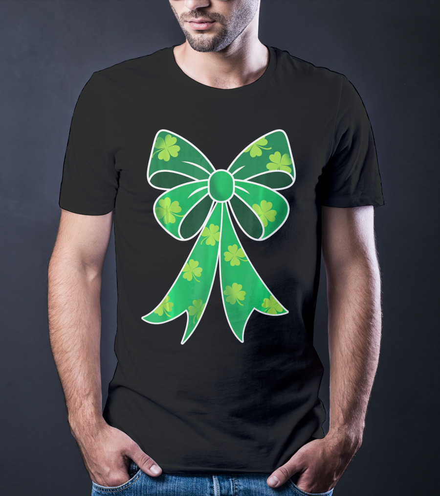 Cute Girls Irish Shamrock Bow T-Shirt