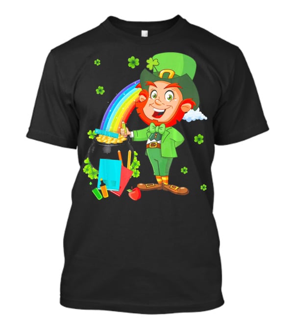 Leprechaun Teacher With Pot Of Gold And Rainbow T-Shirt