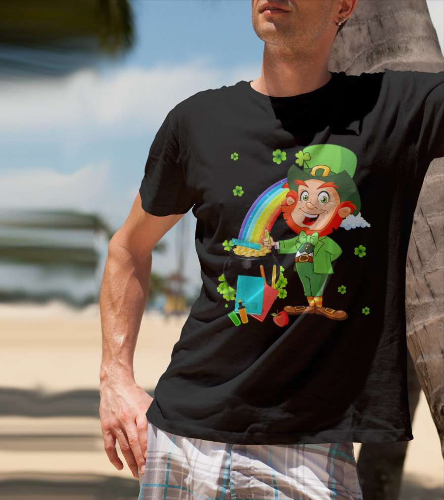 Leprechaun Teacher With Pot Of Gold And Rainbow T-Shirt