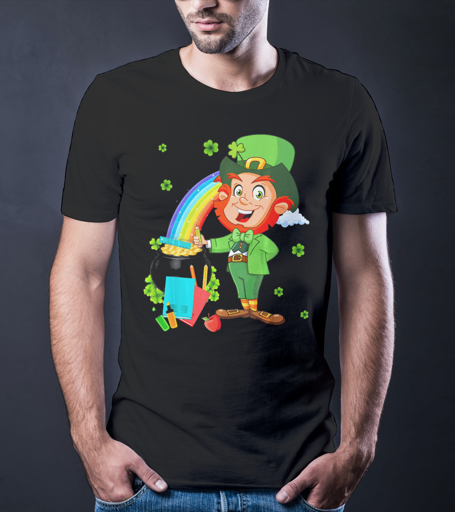 Leprechaun Teacher With Pot Of Gold And Rainbow T-Shirt