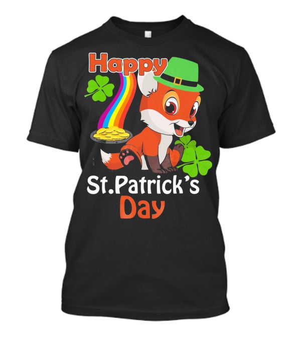 Happy St Patrick's Day Funny Fox Rainbow Clover Gold T-Shirt