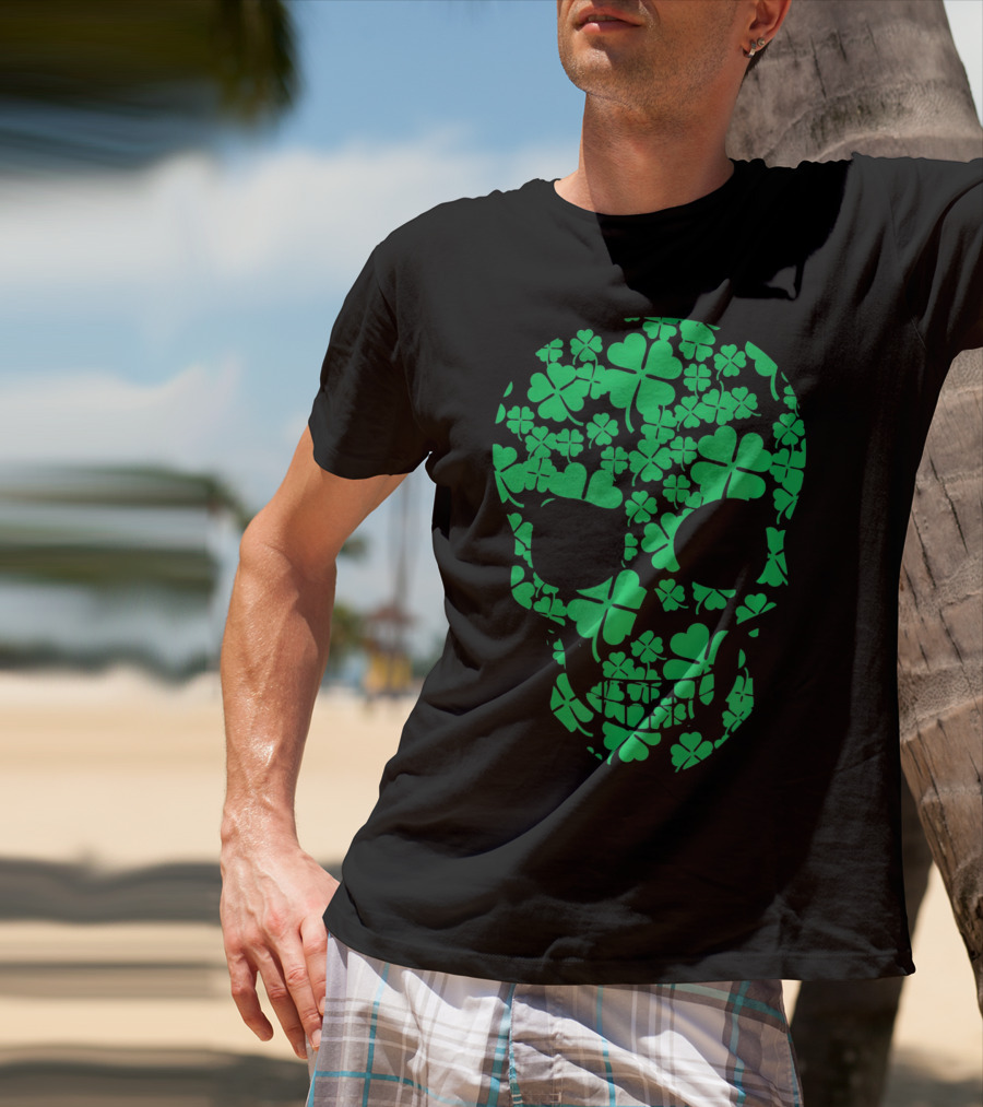 Saint Patricks Day Shamrocks Skull T-Shirt