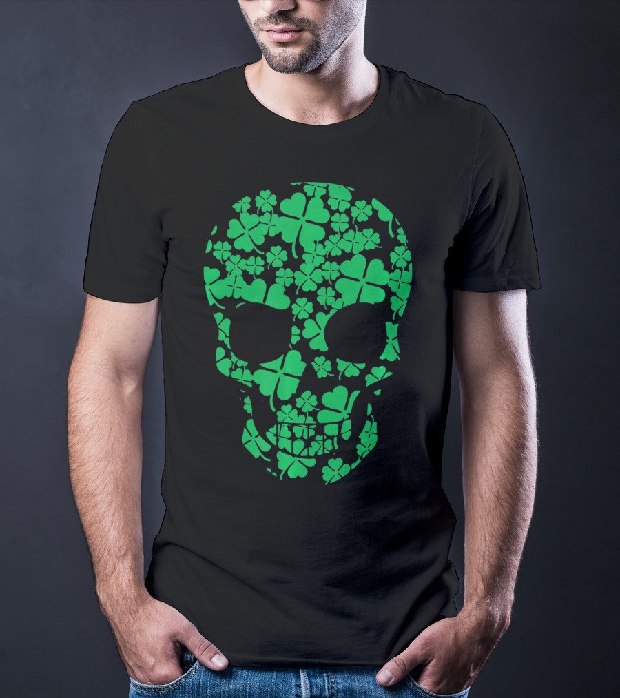Saint Patricks Day Shamrocks Skull T-Shirt