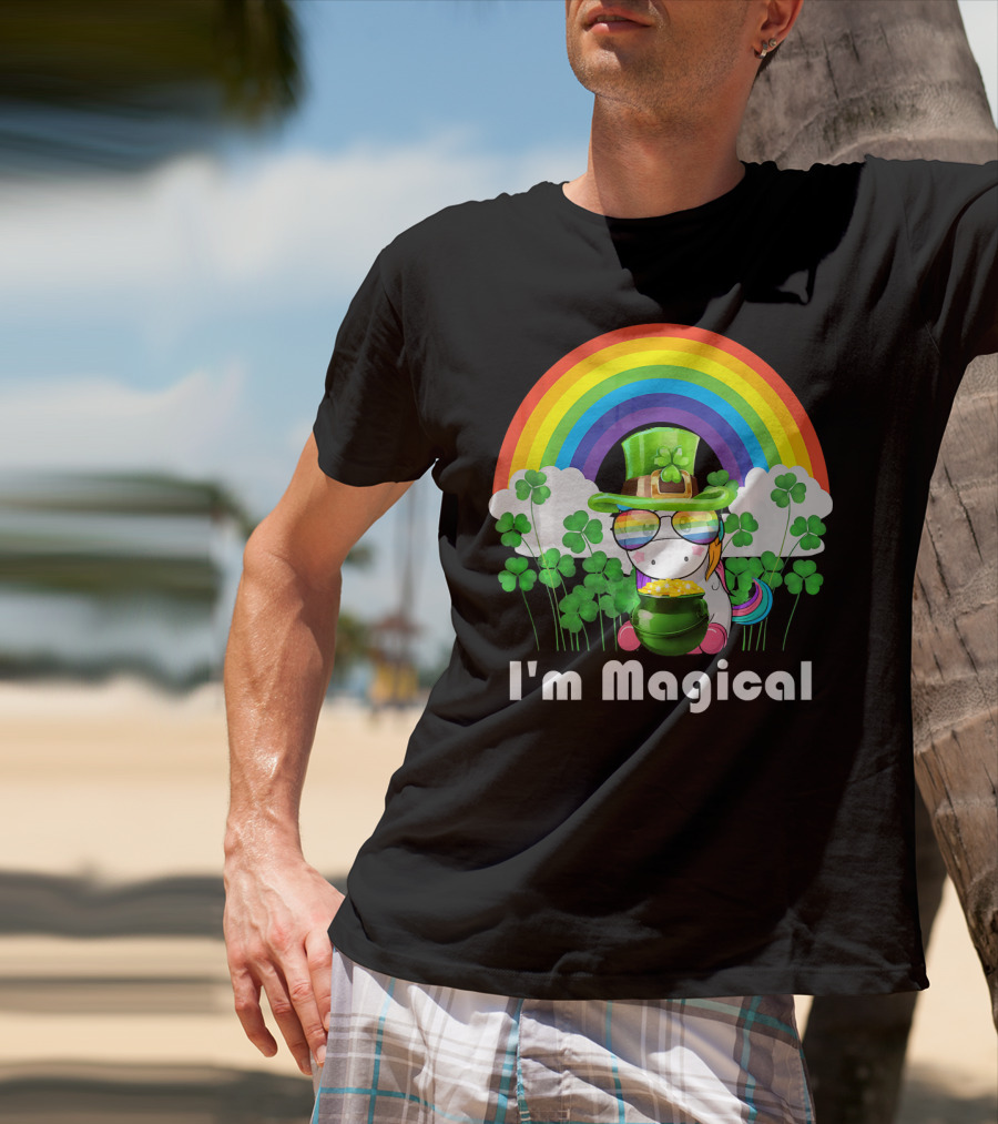 I'm Magical St. Patrick's Day Unicorn With Rainbow And Shamrocks T-Shirt