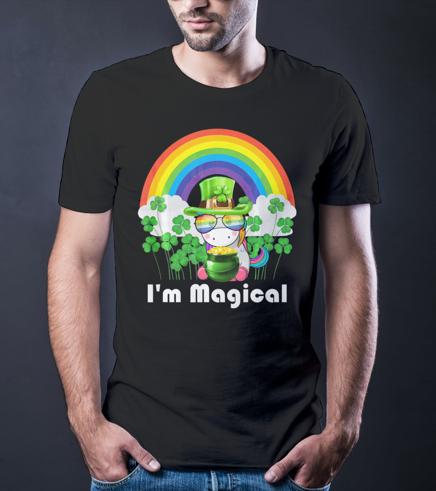 I'm Magical St. Patrick's Day Unicorn With Rainbow And Shamrocks T-Shirt