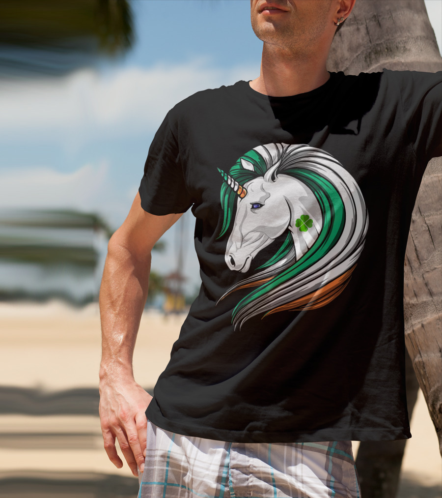Ireland Flag Irish Flag Unicorn Shamrock Mane T-Shirt