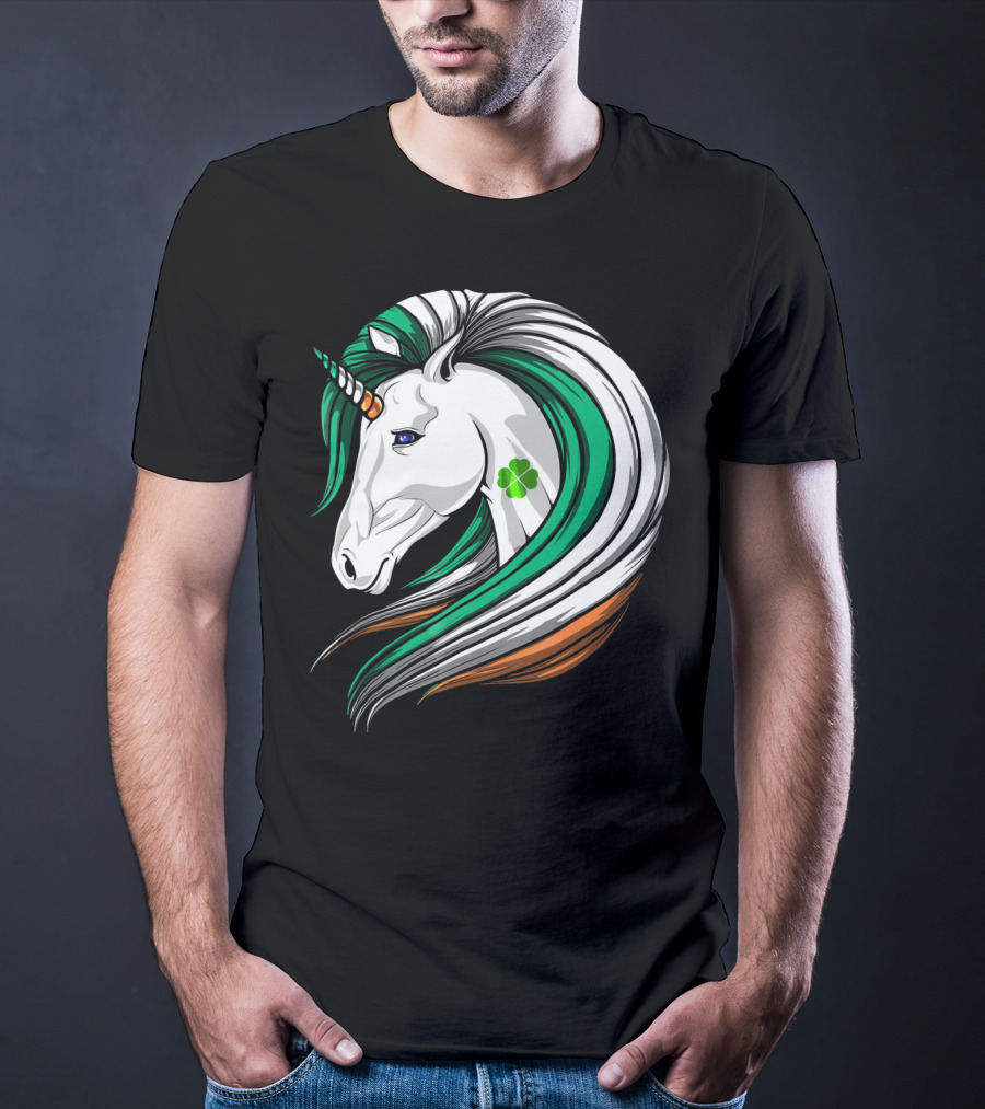 Ireland Flag Irish Flag Unicorn Shamrock Mane T-Shirt