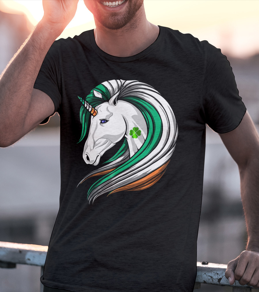 Ireland Flag Irish Flag Unicorn Shamrock Mane T-Shirt