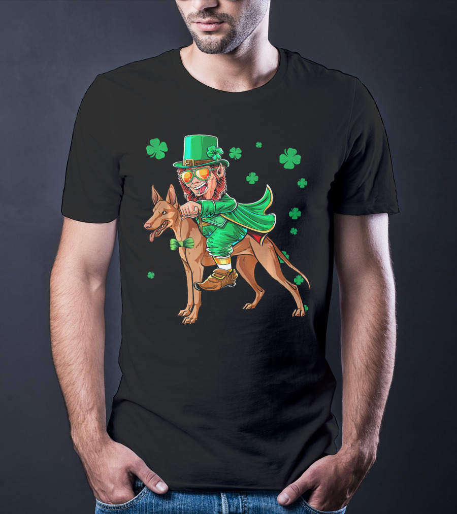 Leprechaun Pharaoh Hound Riding With Shamrock St Patrick's Day T-Shirt