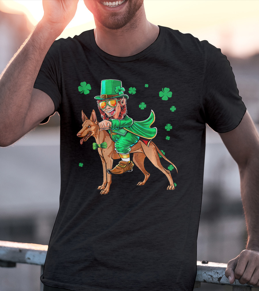 Leprechaun Pharaoh Hound Riding With Shamrock St Patrick's Day T-Shirt