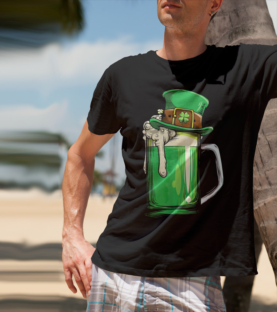 St Patrick Green Beer Leprechaun Hat Shamrock T-Shirt