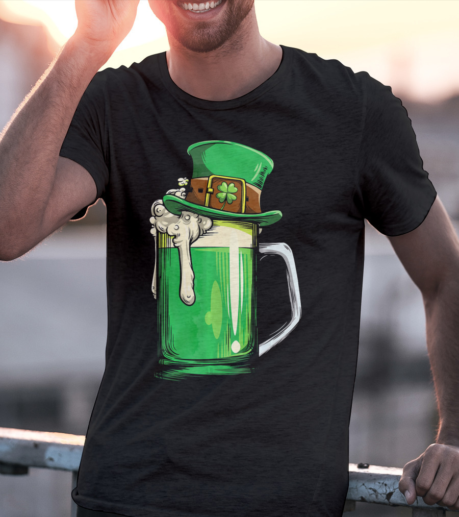 St Patrick Green Beer Leprechaun Hat Shamrock T-Shirt