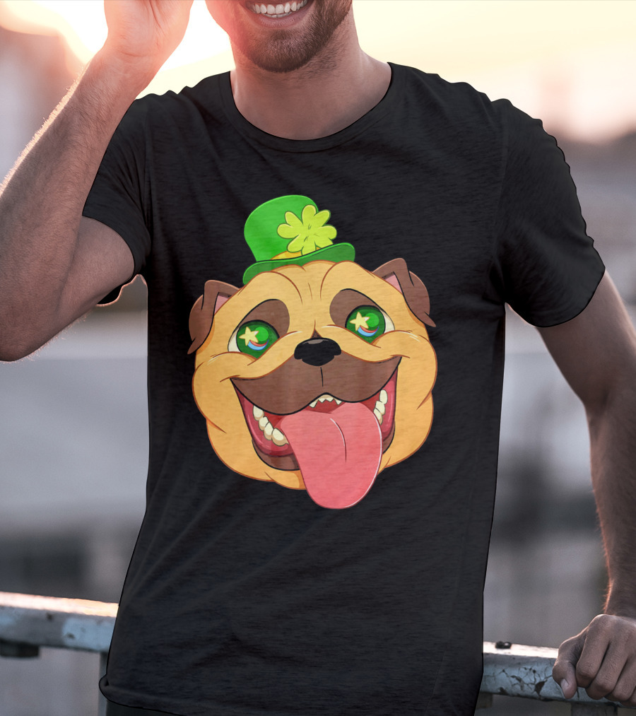 St Patricks Day Pug Leprechaun Irish Shamrock Hat T-Shirt