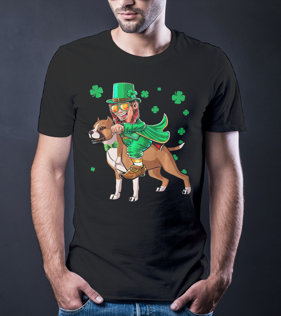 Leprechaun Riding Amstaff With Shamrock St. Patrick's Day T-Shirt