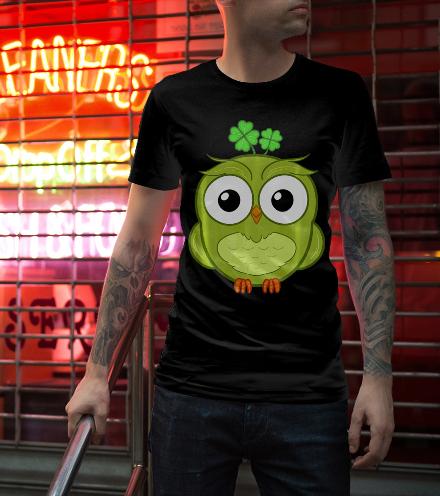 Lucky Green Owl With Shamrock T-Shirt