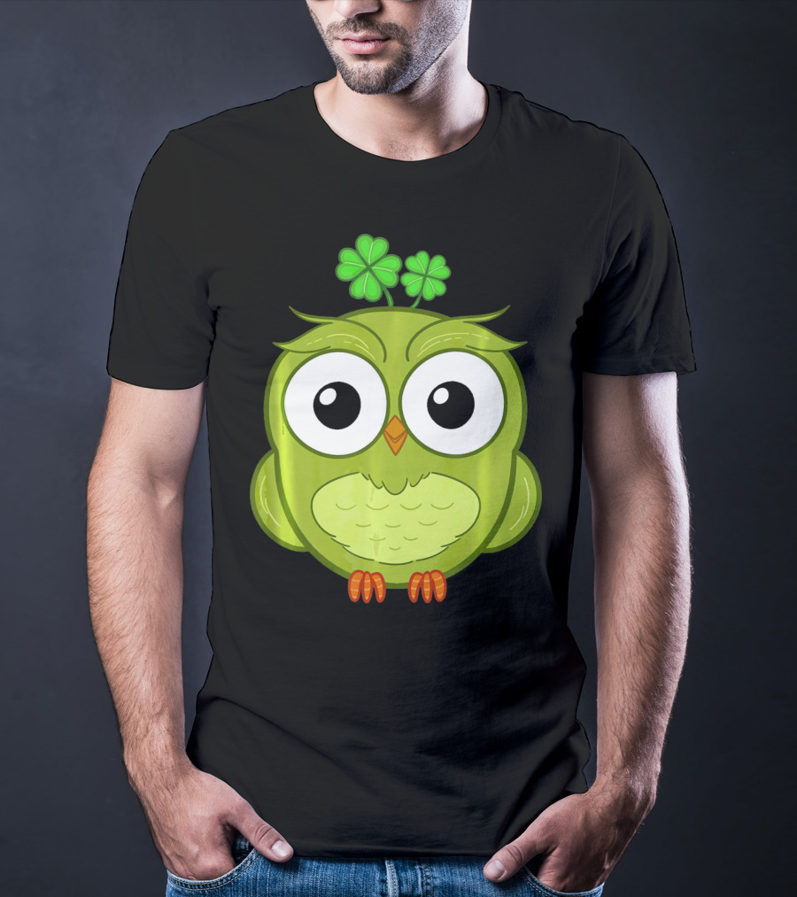 Lucky Green Owl With Shamrock T-Shirt